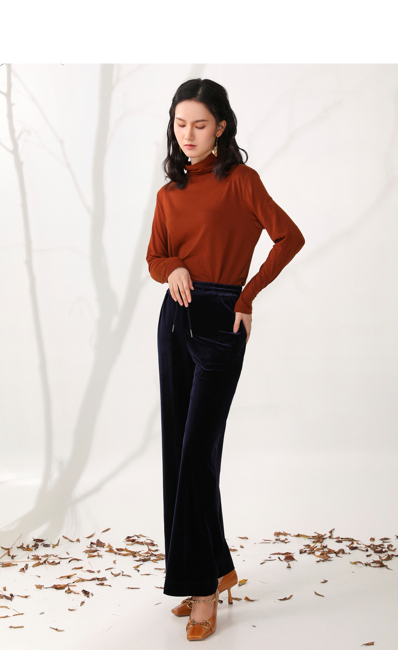 yifini易菲高级感丝绒直筒长裤女宽松阔腿裤2021春季新款休闲裤2007k