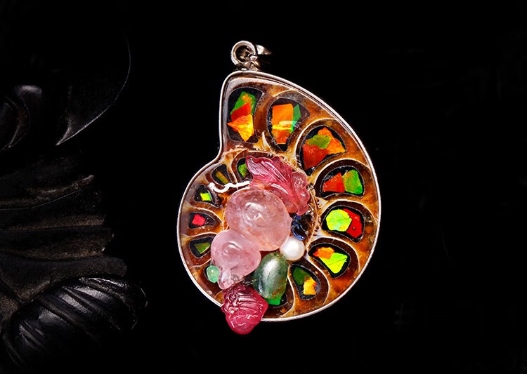 牧思 马达加斯加斑彩螺男 加拿大斑彩石吊坠女 一物一图 闺蜜礼物 bcl