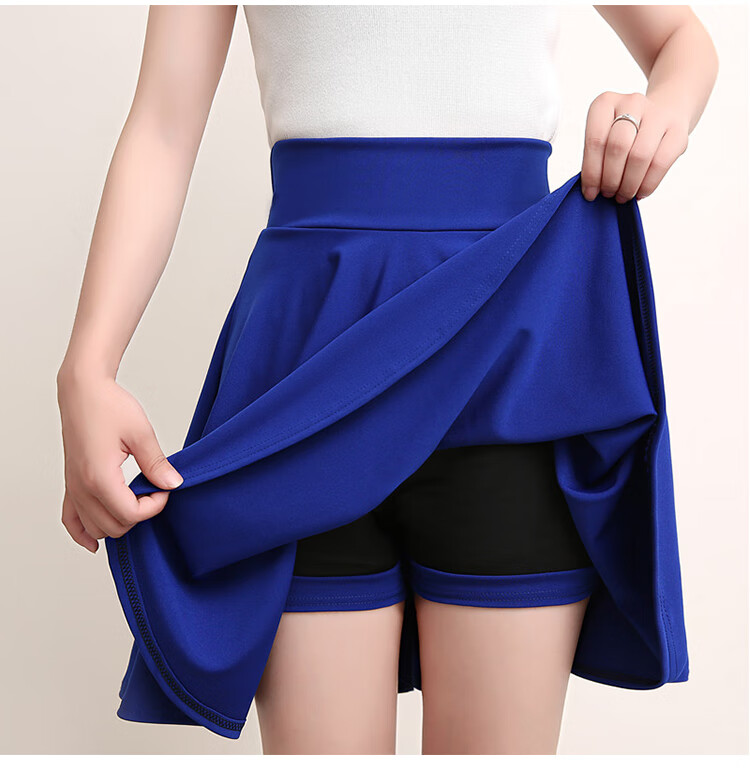 短裙广场舞季款女松紧腰带安半身裙大码色百搭蓬蓬裙子质量好宝蓝色s