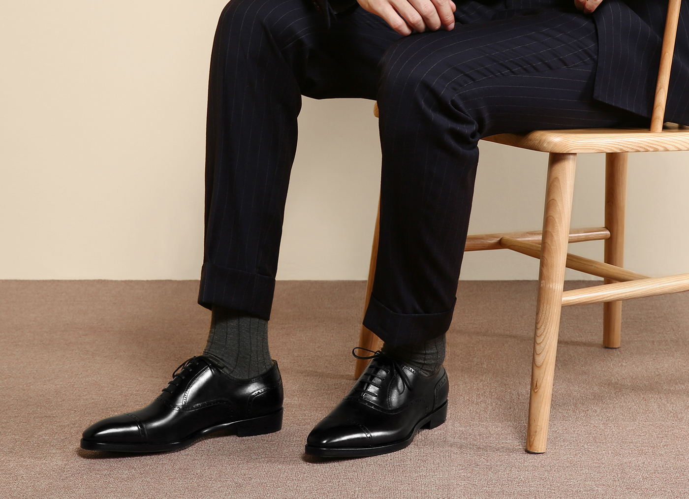 thomwills夏季新款牛津鞋男真皮手工皮鞋英伦商务正装鞋黑色b6819545