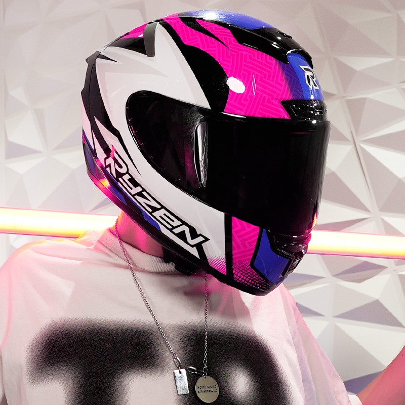 摩托车机车头盔原创电动车男夏款双镜片个性四季通用头盔全盔 莫兰迪