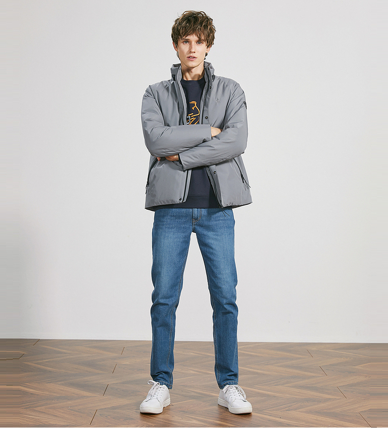 beanpole滨波冬季鹅绒服男士立领灰鹅绒拉链款羽绒外套轻商务 黑色