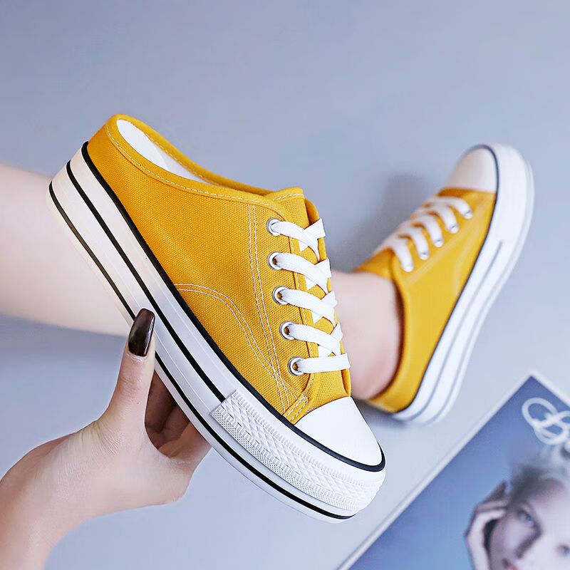 初中生无根帆布鞋女凡布鞋内增高6厚底内增高无后跟懒人鞋春季夏款