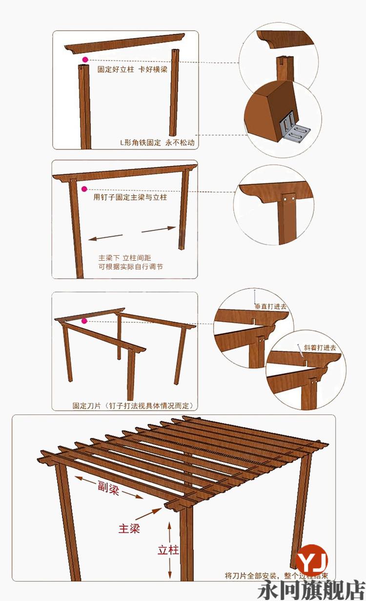 户外防腐木屋凉亭葡萄架实木爬藤架阳台花园休闲桌椅碳化木葡萄架防腐