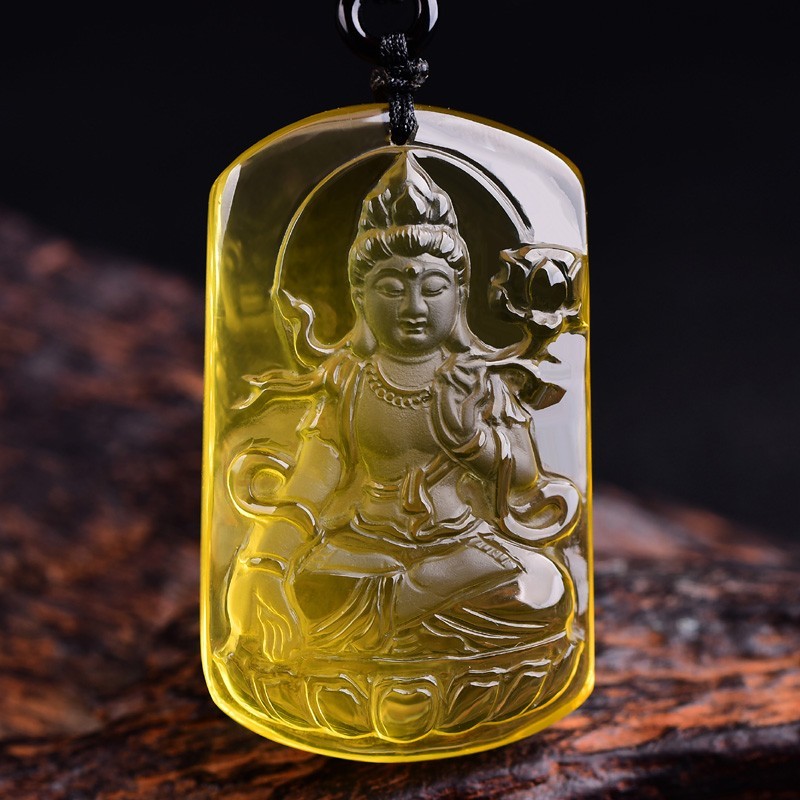 珒福源 天然黄水晶大势至菩萨生肖马吊坠男女守护神本命佛平安挂件