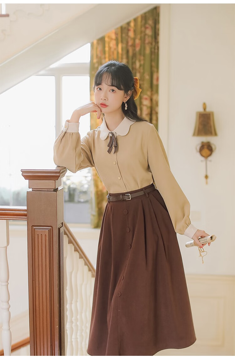 秋冬季连衣裙朗诵演讲比赛服装女民国风复古小洋装少女学生两件套 单