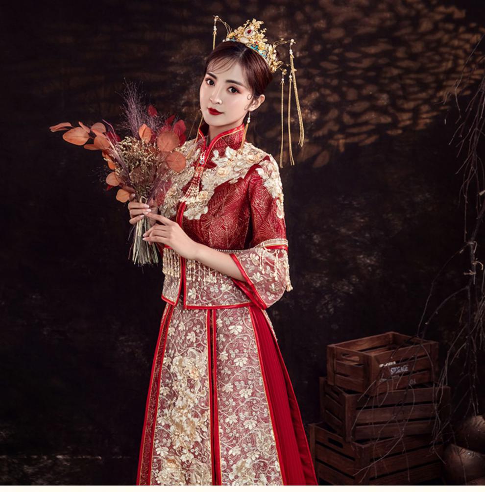 秀禾服男女套装情侣装中式新郎接亲礼服结婚唐装敬酒服女装s