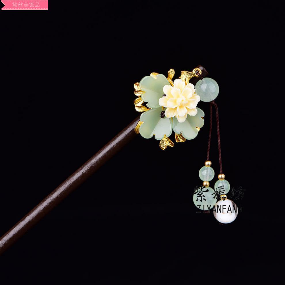 风发簪头饰步摇女古装盘发簪子古代汉服旗袍饰品配饰淡绿色簪子151
