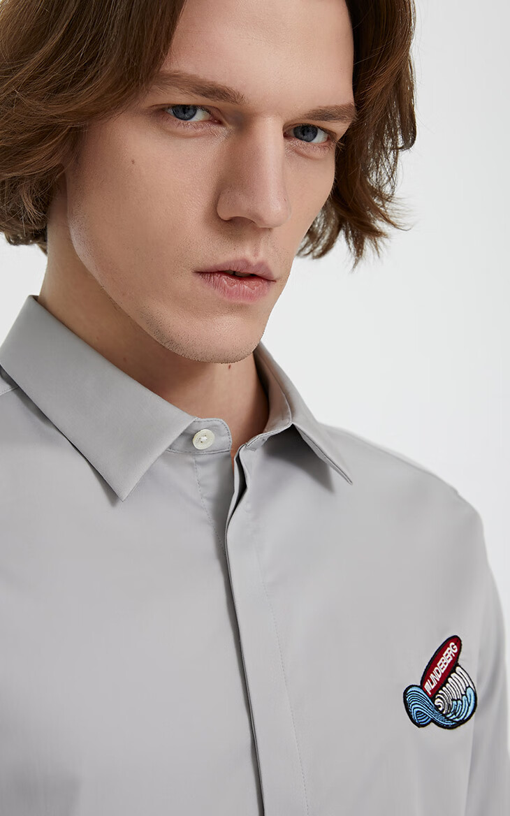 jlindeberg金林德伯格秋冬新刺绣休闲纯色长袖衬衣透气衬衫男潮51911