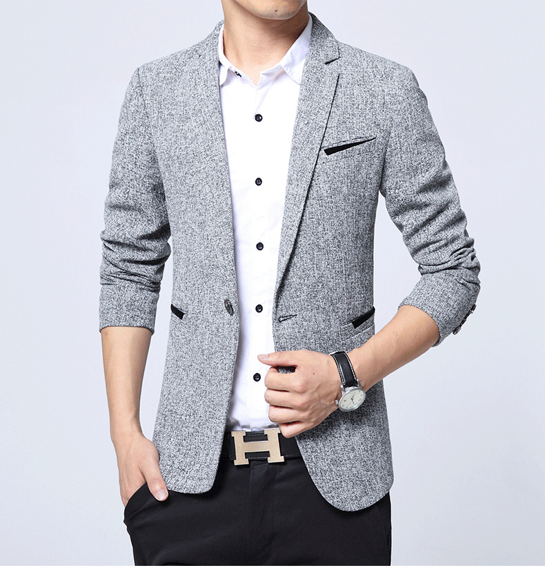 秋装男式休闲西装小西服男士修身上衣外套商务休闲夹克大码sn8164黑色