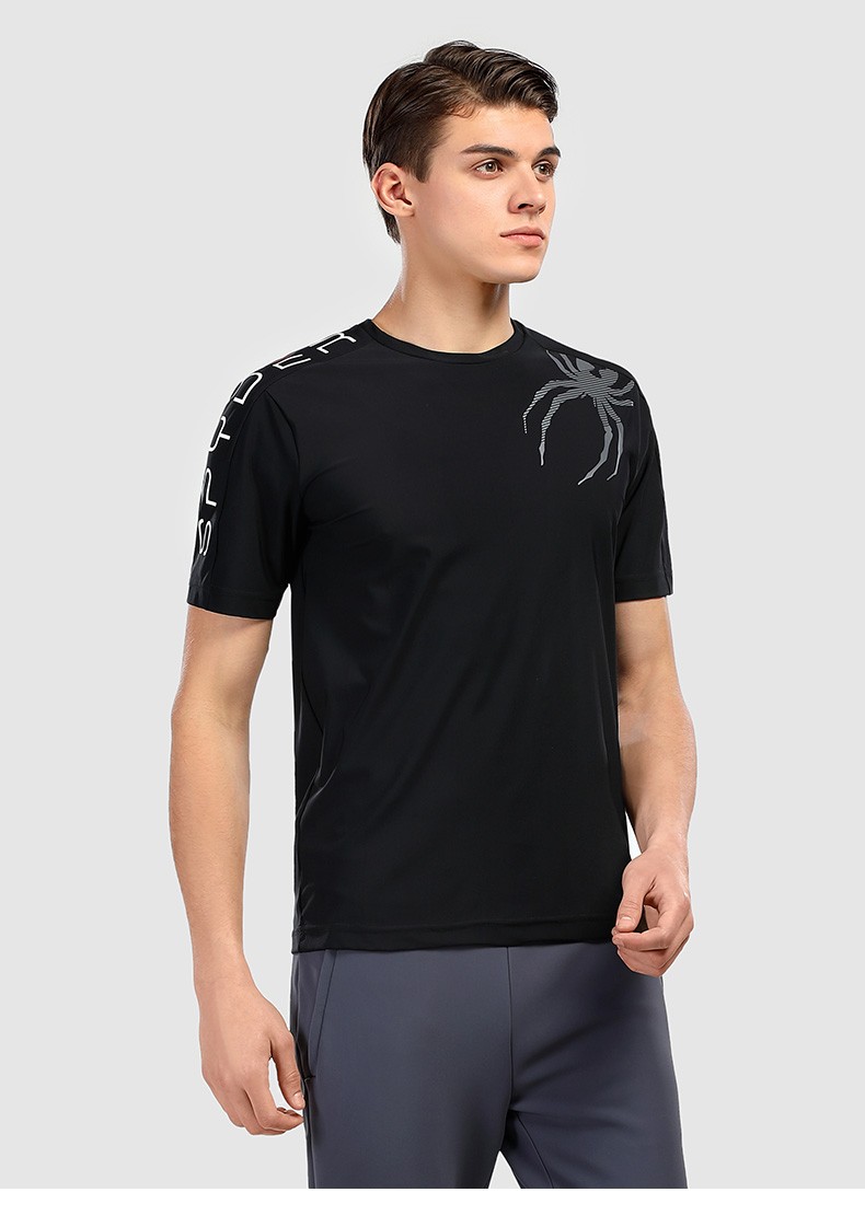 spyder蜘蛛2021秋新款速干t恤男半袖t恤宽松跑步健身短袖21cf413m黑色