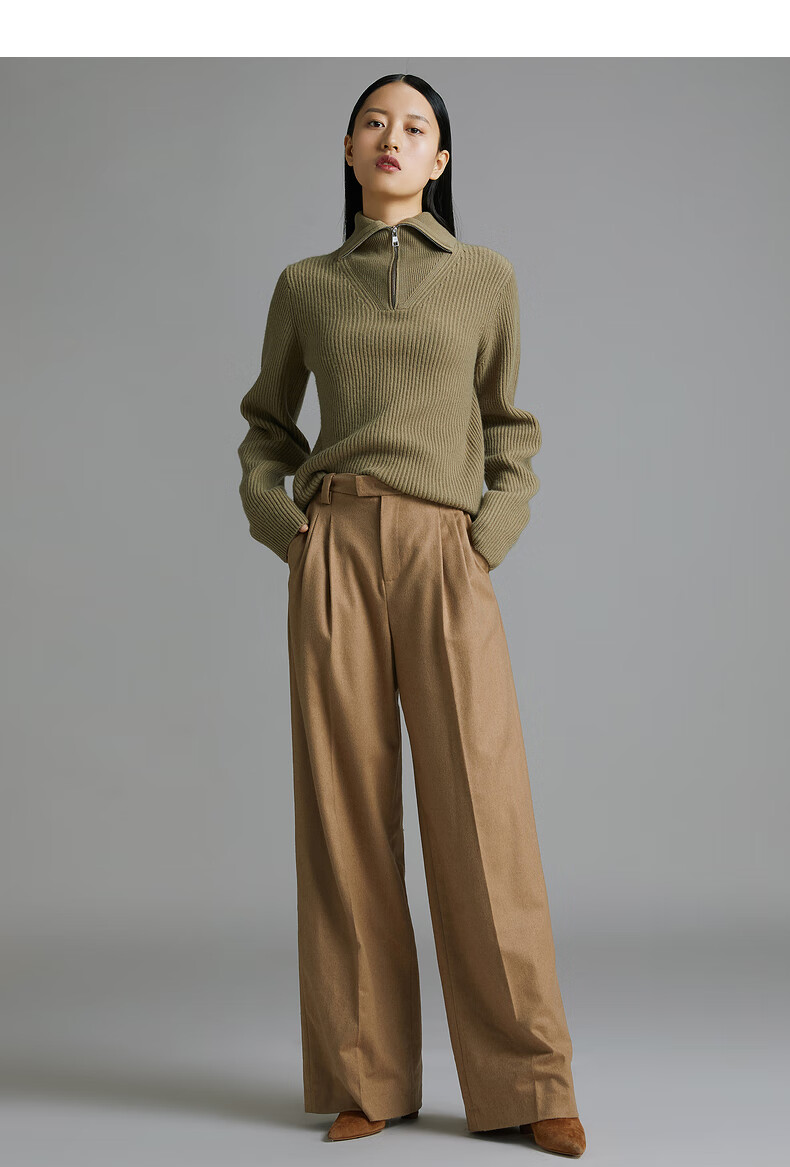 erdos女士直筒阔腿裤驼绒休闲长裤职场通勤时尚百搭驼黄16572al