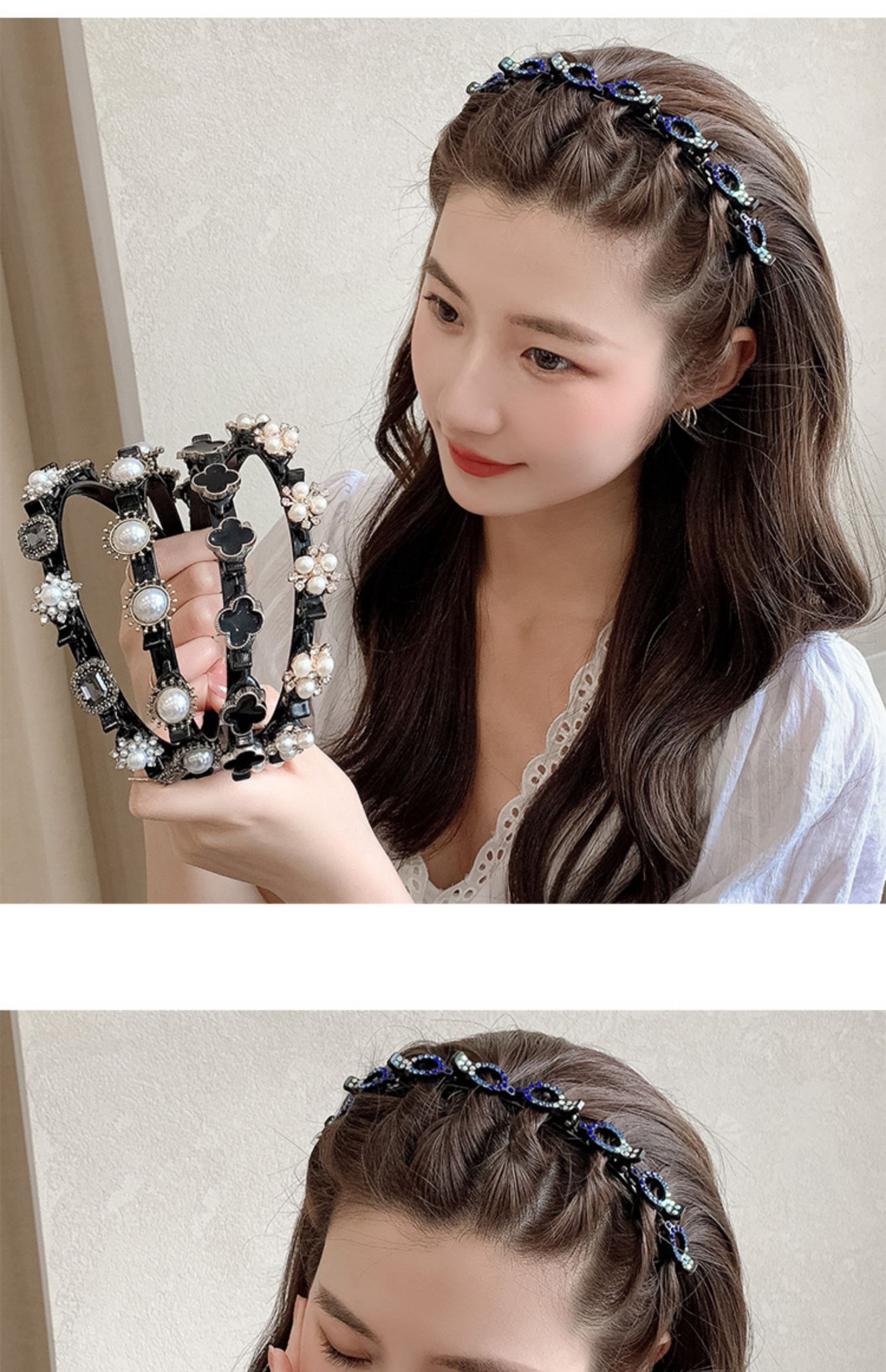 网红编发发箍女刘海碎发神器发卡夹子懒人编织头箍发饰 紫色小水钻