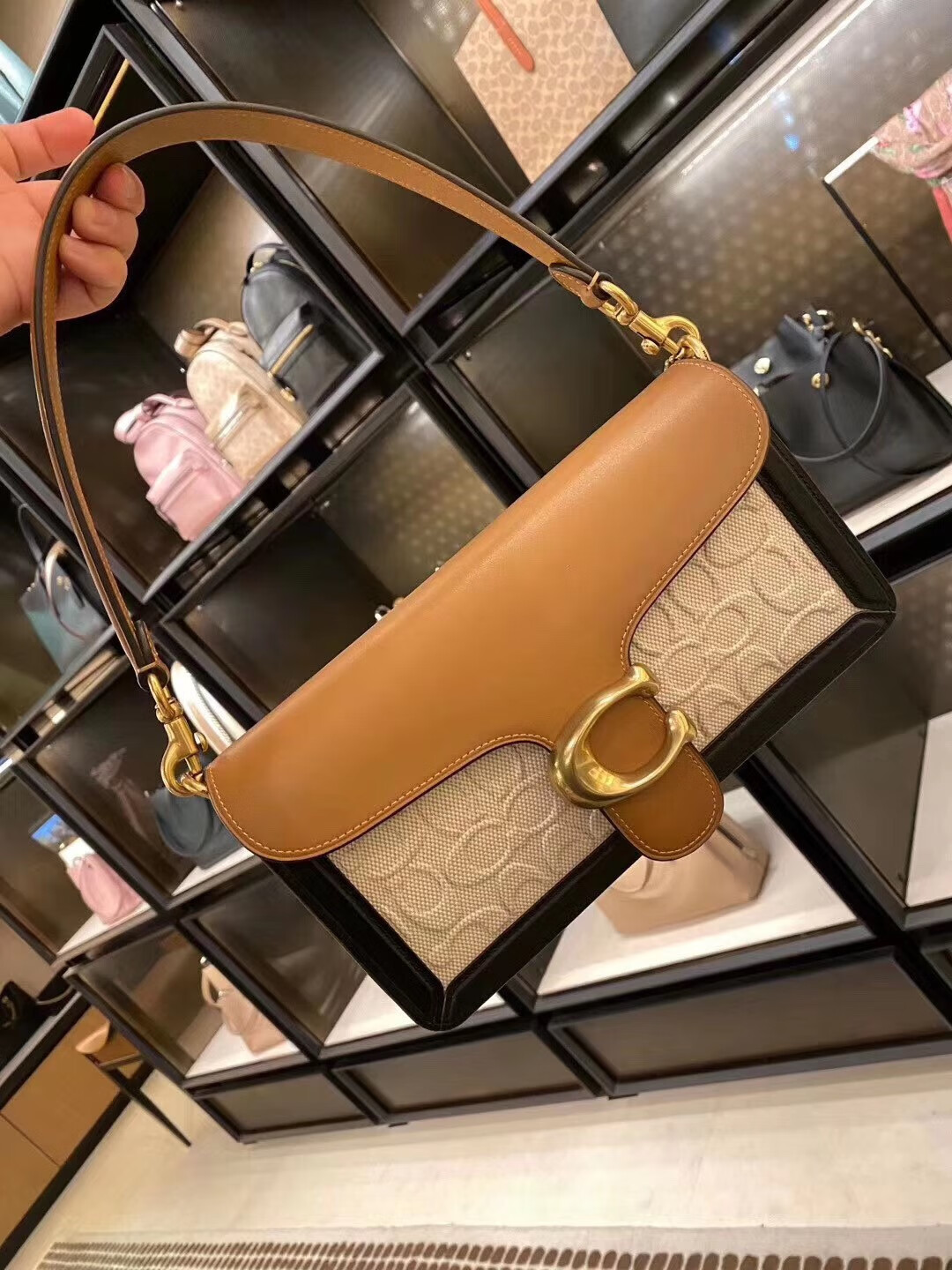 美国代购 coach/蔻驰女包tabby26白色老花铆钉单肩斜挎手提酒神包 香