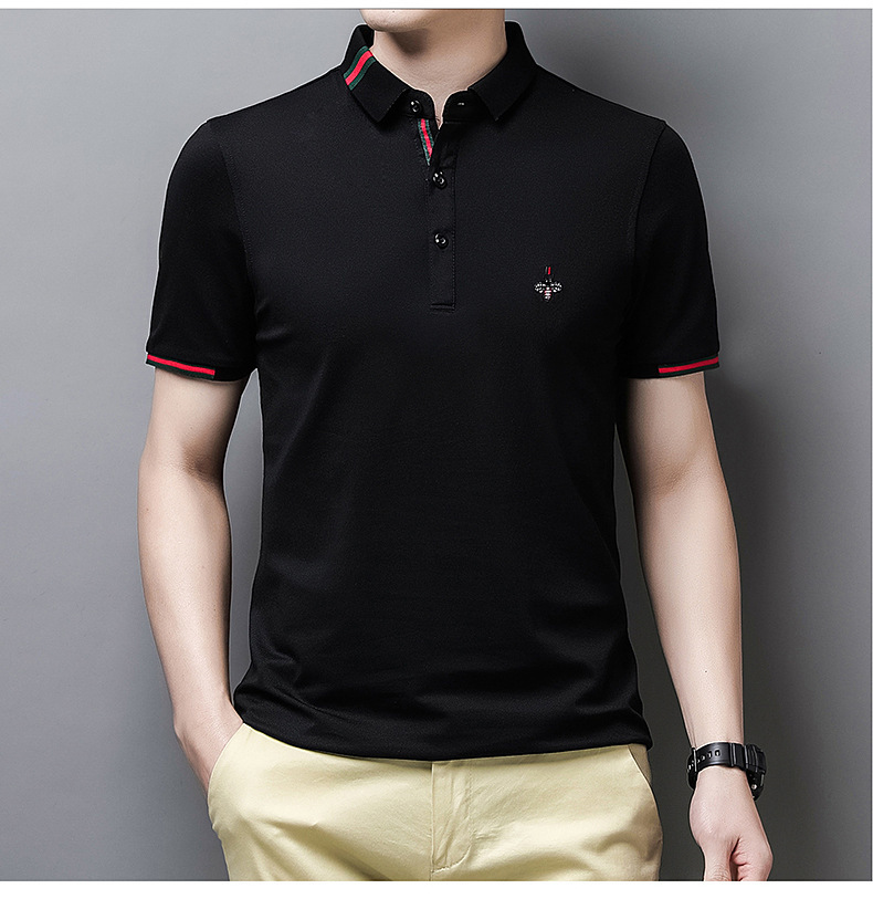 奕聪(yi cong)夏季新款男士短袖蜜蜂刺绣polo衫时尚男装翻领棉 白色