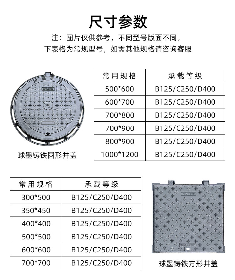 廣智球墨鑄鐵井蓋700重型方形圓形防盜市政電力沙陰井蓋汙水雨水