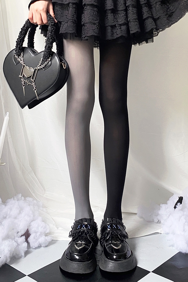 浪莎(langsha)丝袜左右不对称鸳鸯拼色丝袜夏季薄款女灰色黑色连裤袜