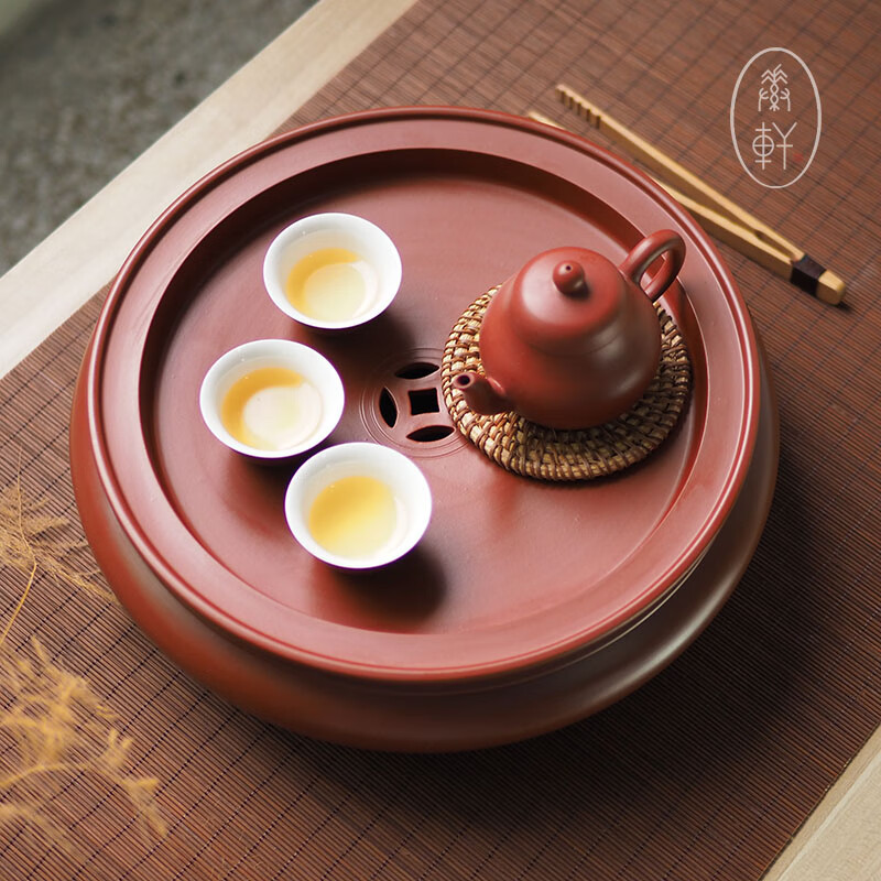 纯手工潮州12寸传统朱泥圆形功夫老茶盘手拉茶船茶海托盘套装家用 10