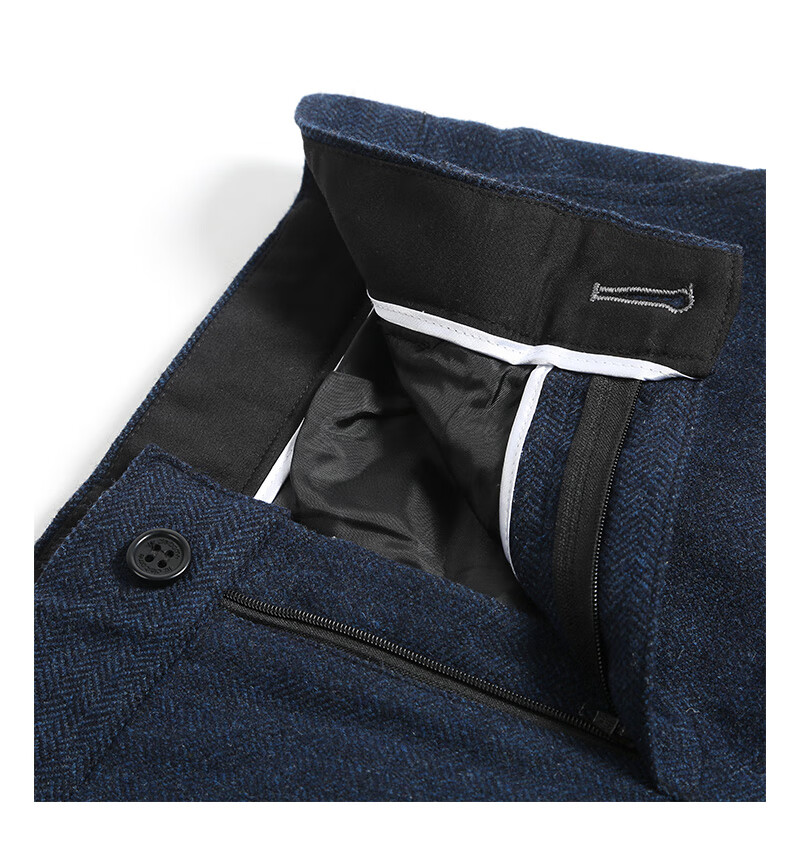 老爷车羊毛西裤男士秋冬厚款大码直筒商务正装毛呢裤复古宽松毛料人字