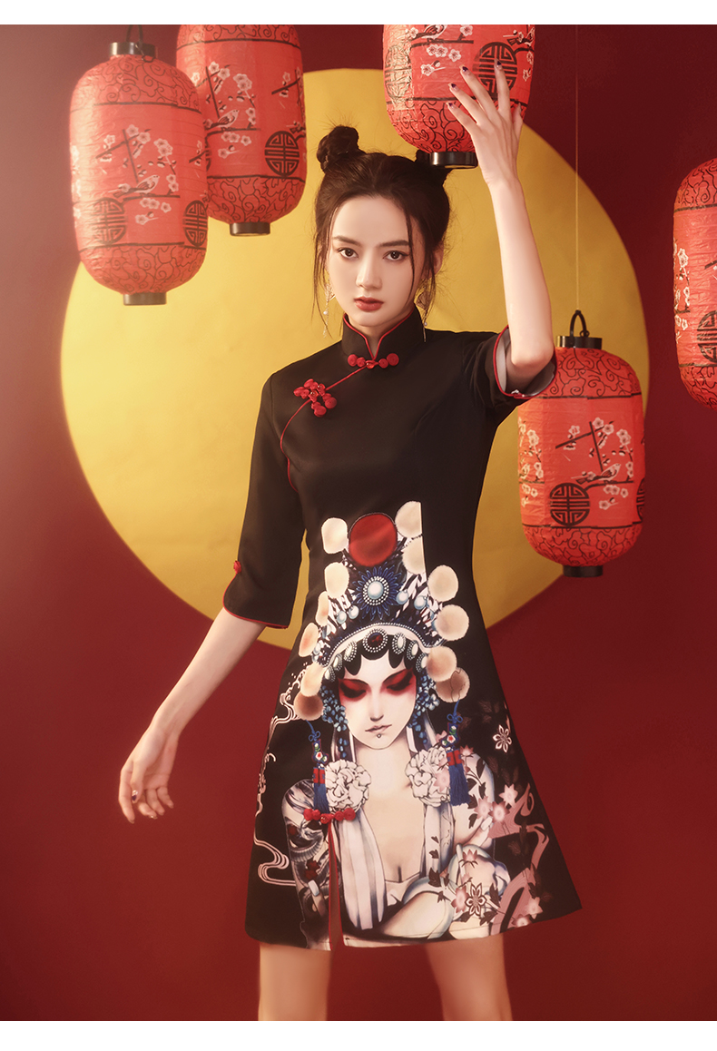 mlcriyg旗袍女品牌女装国潮旗袍裙年轻款2021新款少女改良黑色中国风