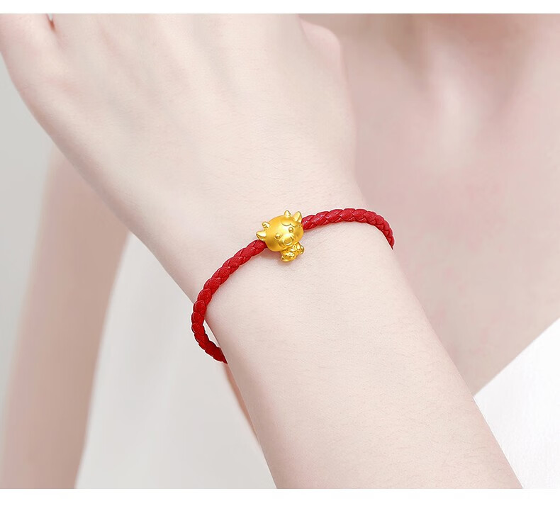 999足金小牛生肖黄金手链金牛转运珠牛年本命年手链女小金牛男 目瓶