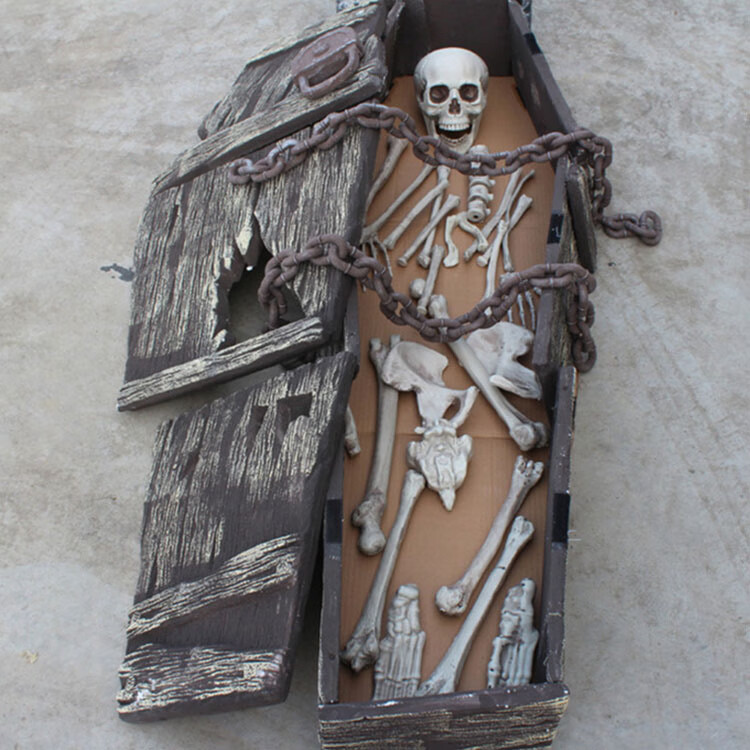 万圣节恐怖道具 大棺材酒吧鬼屋密室逃脱装饰假头骨架碎骨头布景道具