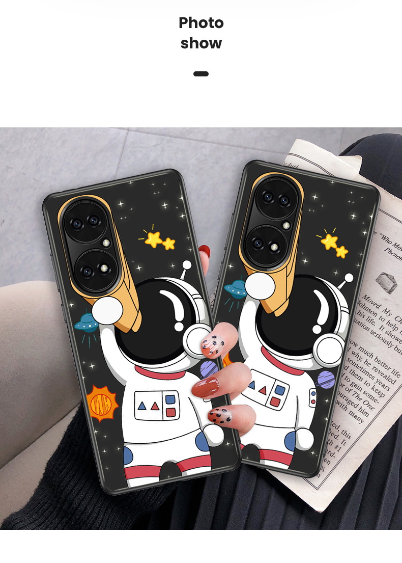 卡洛洛华为p50pro手机壳宇航员卡通p50全包镜头保护套防摔玻璃5g原创