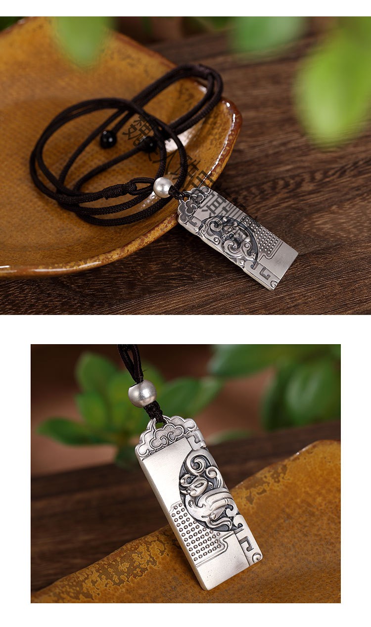 老凤凰 情人节礼物 s999足银龙凤呈祥吊坠情侣复古个性潮银牌项链足银