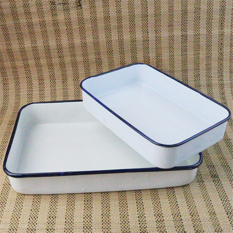 双料加厚搪瓷方盘 带盖托盘 多规格长方形盘 方盘实验化工消毒盘 大小
