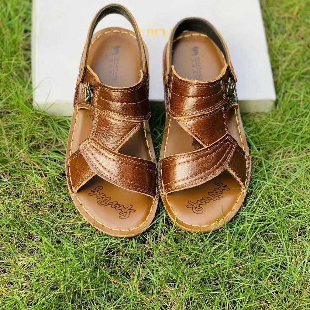 新款鞋子头层牛皮男士沙滩鞋凉鞋男鞋夏季透气牛筋底凉拖鞋男棕色