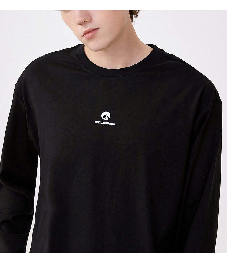 三福2021秋季时尚小山字母印花长袖t恤男 舒适宽松圆领上衣 445038