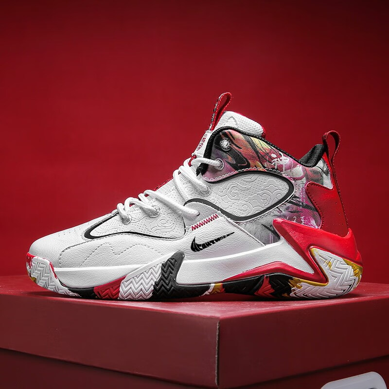 aj篮球鞋实战男鞋秋季网面鞋中大童低帮透气男童运动鞋 80361白红 35