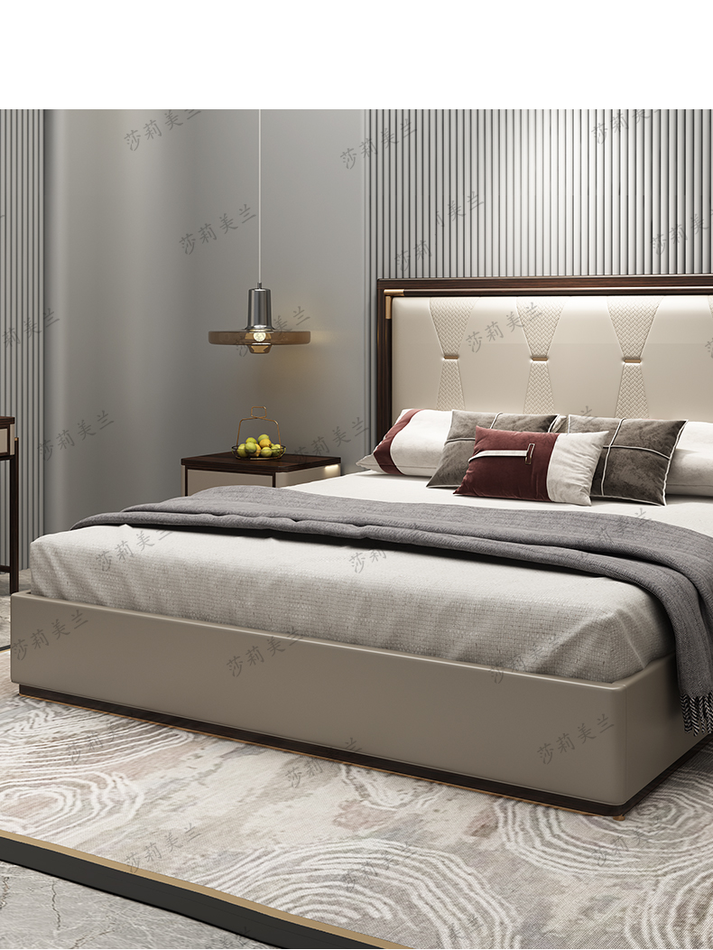 莎莉美兰新中式轻奢全实木双人床设计师家具纳帕皮软包主卧高档卧室婚