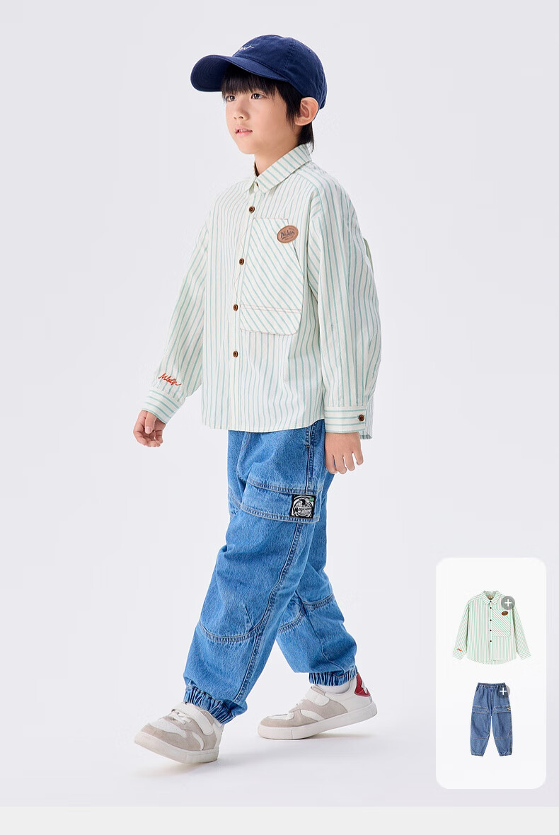 M.Latin Children's Clothing, Spring 2025 New Style, Boys' Preppy American Workwear Patchwork Woven Denim Jeans 12