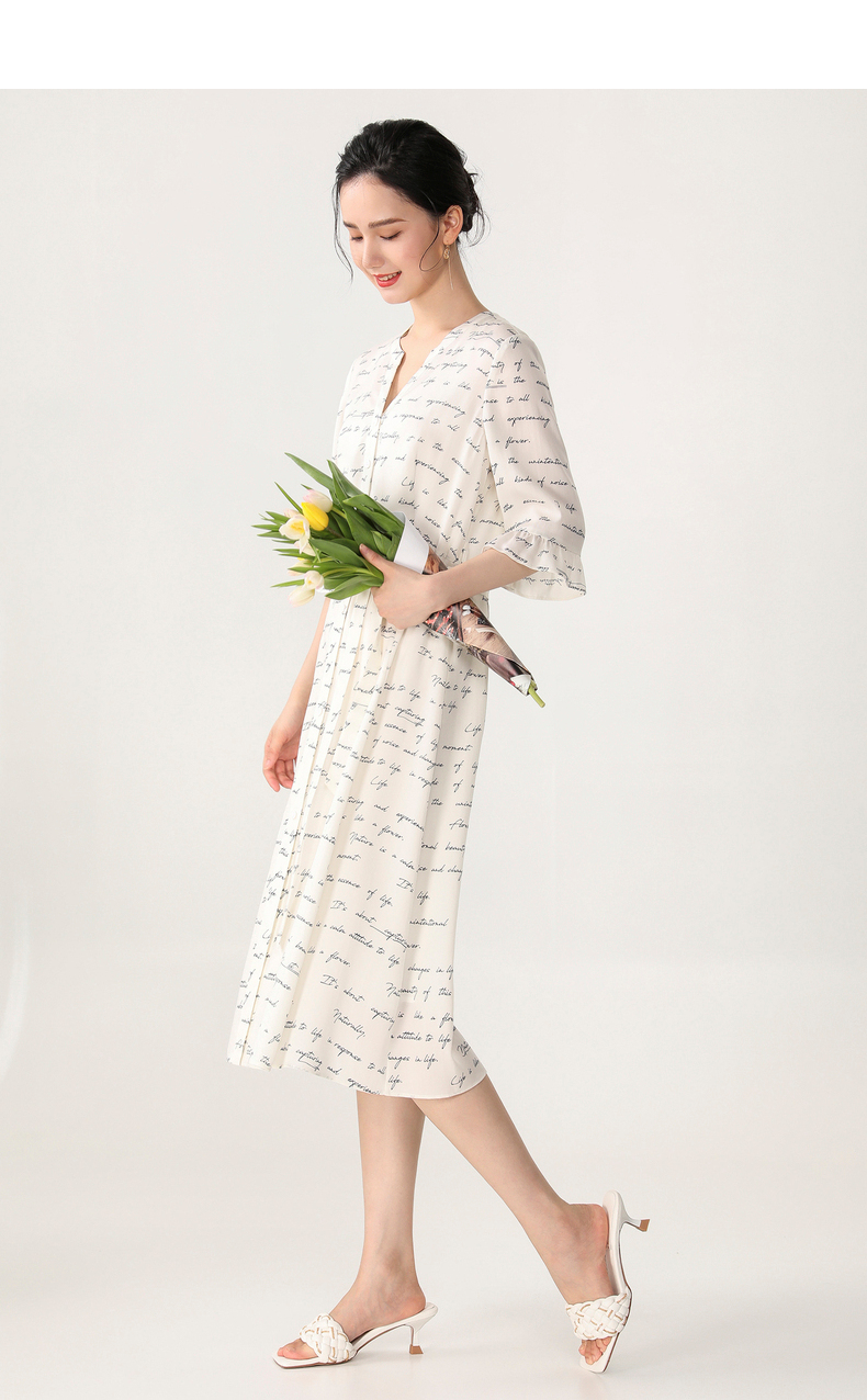 yifini易菲中长款连衣裙2021新夏显瘦开襟五分袖印花长裙度假风2105y