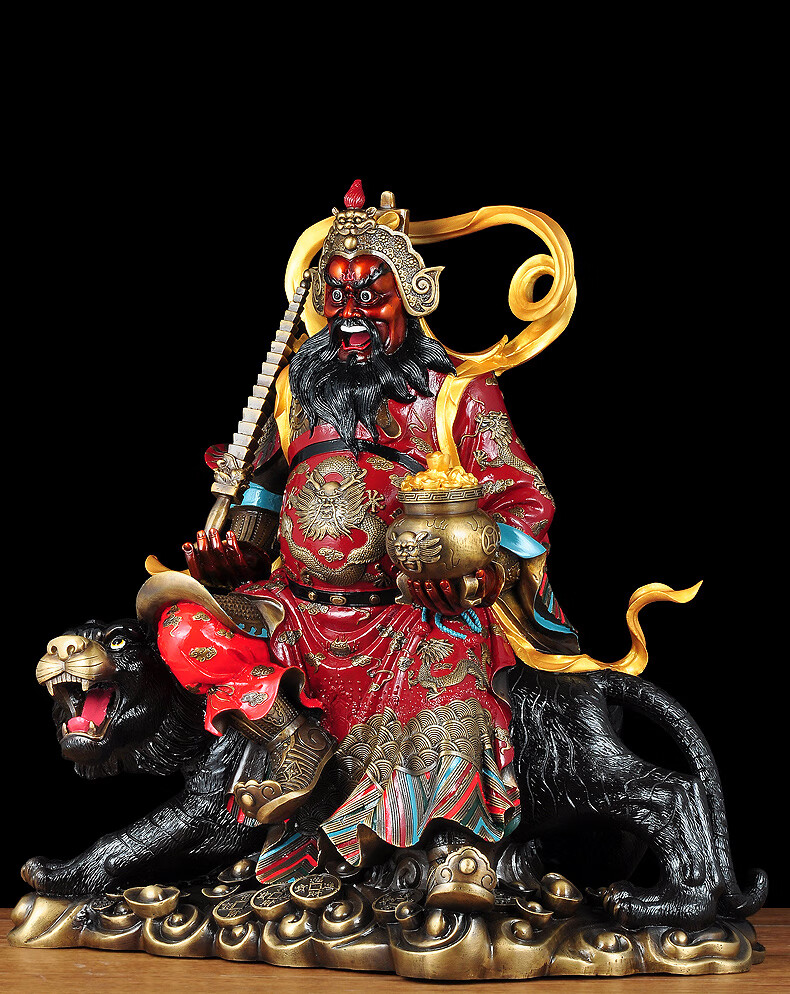 特大赵公明财神骑虎像武财神摆件供奉铜像工艺品客厅佛堂开业礼品彩铜