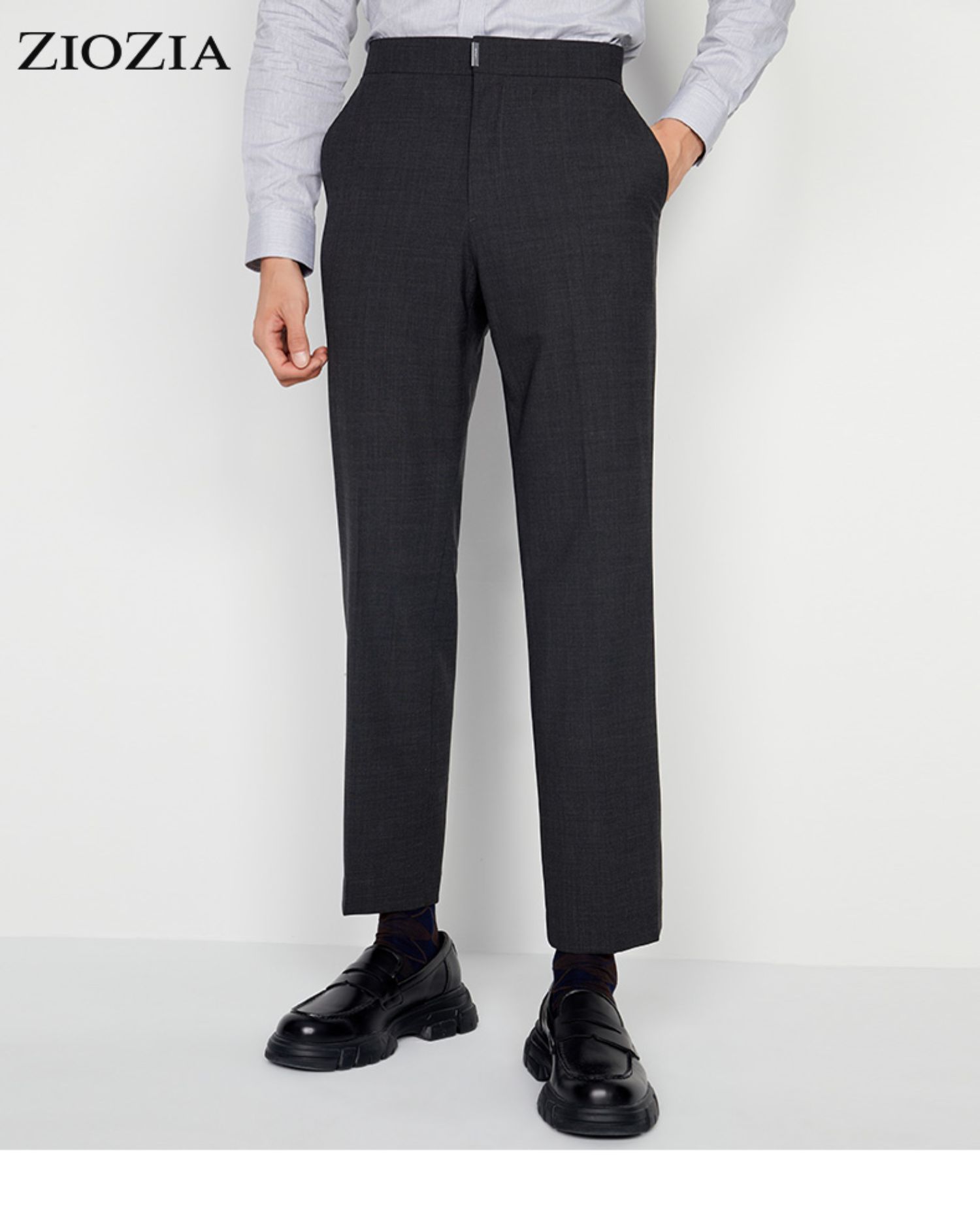 秋季韩版男士时尚商务休闲西裤薄款修身裤子男潮zpp03826f炭灰色74165