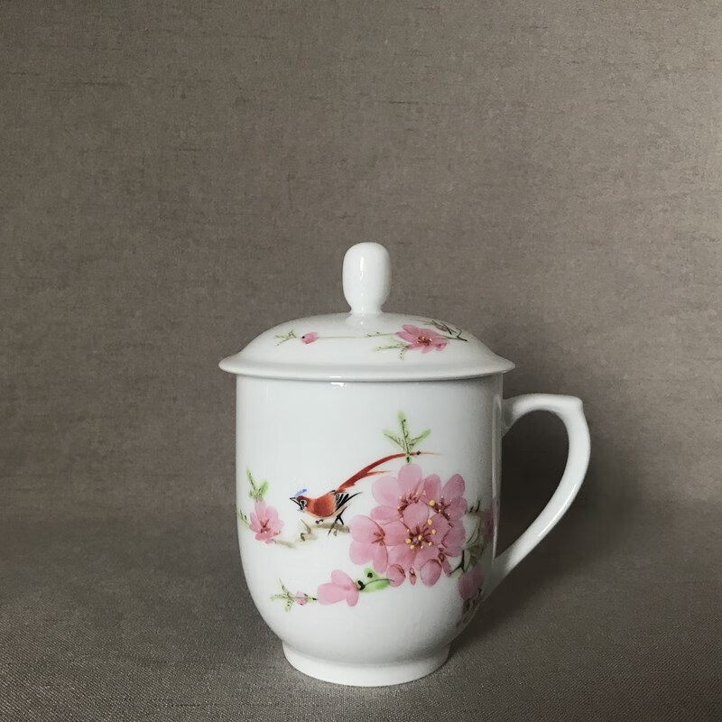 毛瓷茶杯 瓷器7501毛瓷系列手绘水点桃花办公茶杯茶壶 盖碗 红色收藏