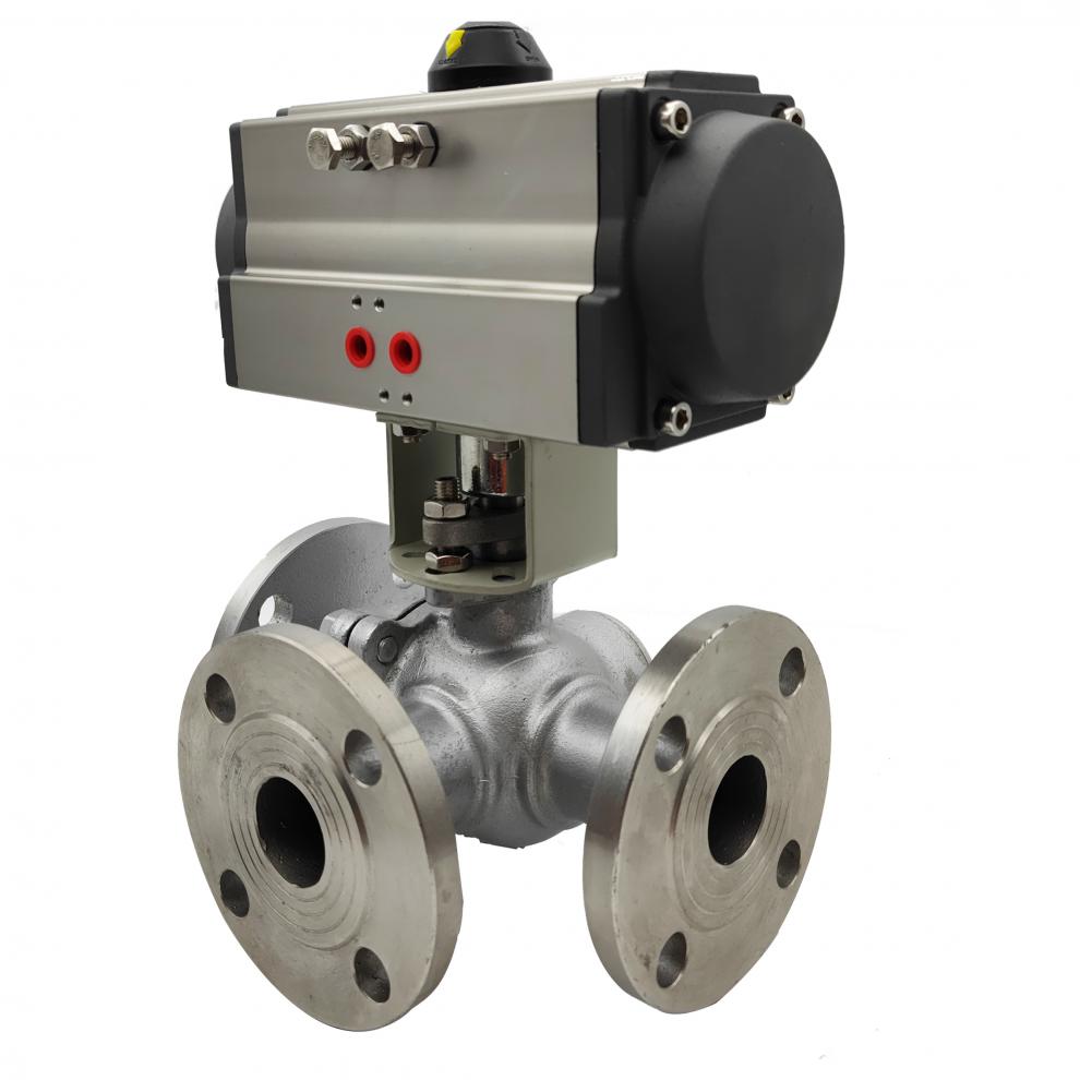 q644/5f-16p气动三通不锈钢球阀t型分流l型换向导流阀dn40 50 100