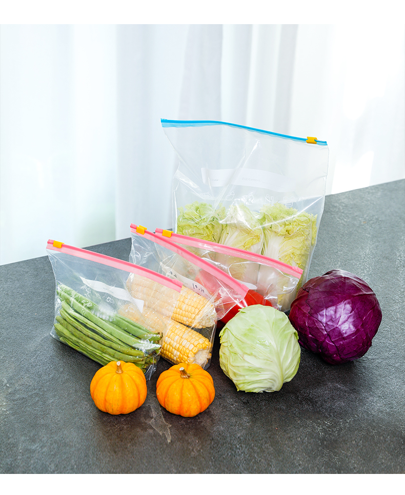 滑块拉链式冰箱密封袋加厚保鲜袋食品级家用自封密实带封口冷冻袋插边