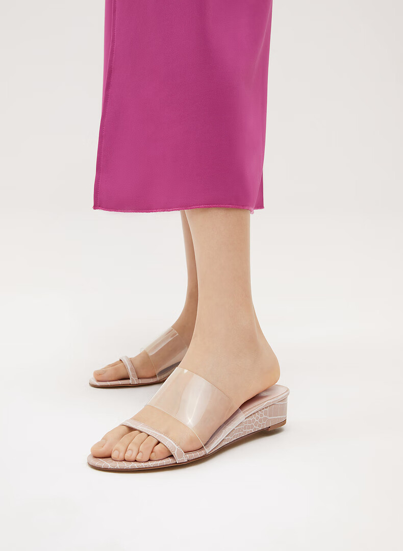 charles&keith2021夏季新品ck1-80030352透明绊带饰坡跟凉鞋 nude肉色