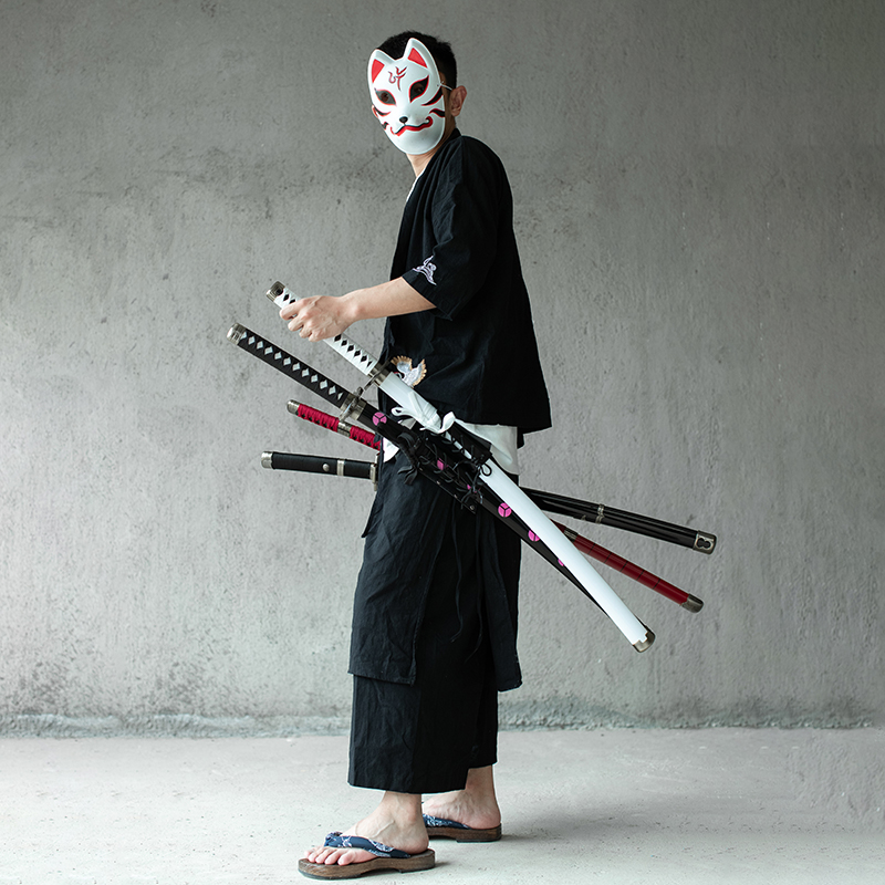 索隆三刀三把刀黑刀秋水海贼王刀cos三刀流居合道木刀带鞘阎魔红刃