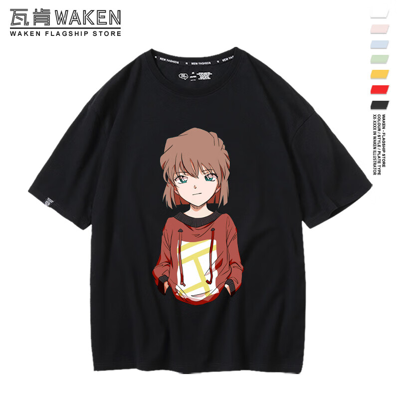 名侦探柯南灰原哀卡通动漫周边衣服日系二次元同款夏纯棉短袖t恤黑色