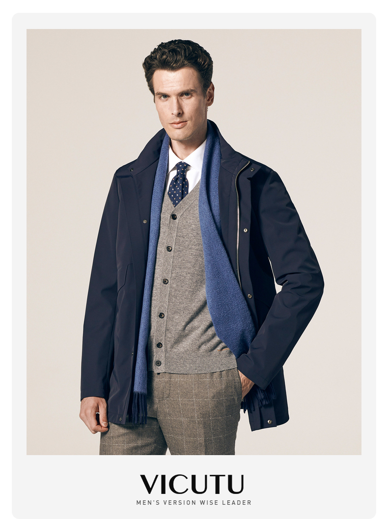 威可多vicutu秋冬季新款男士风衣时尚立领商务休闲外套男vbs20342417