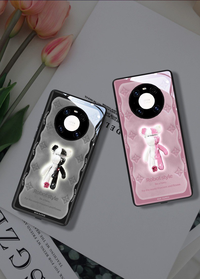 vbnm 雾霾流体熊手机壳适用于华为手机网红huawei来电发光外壳个性