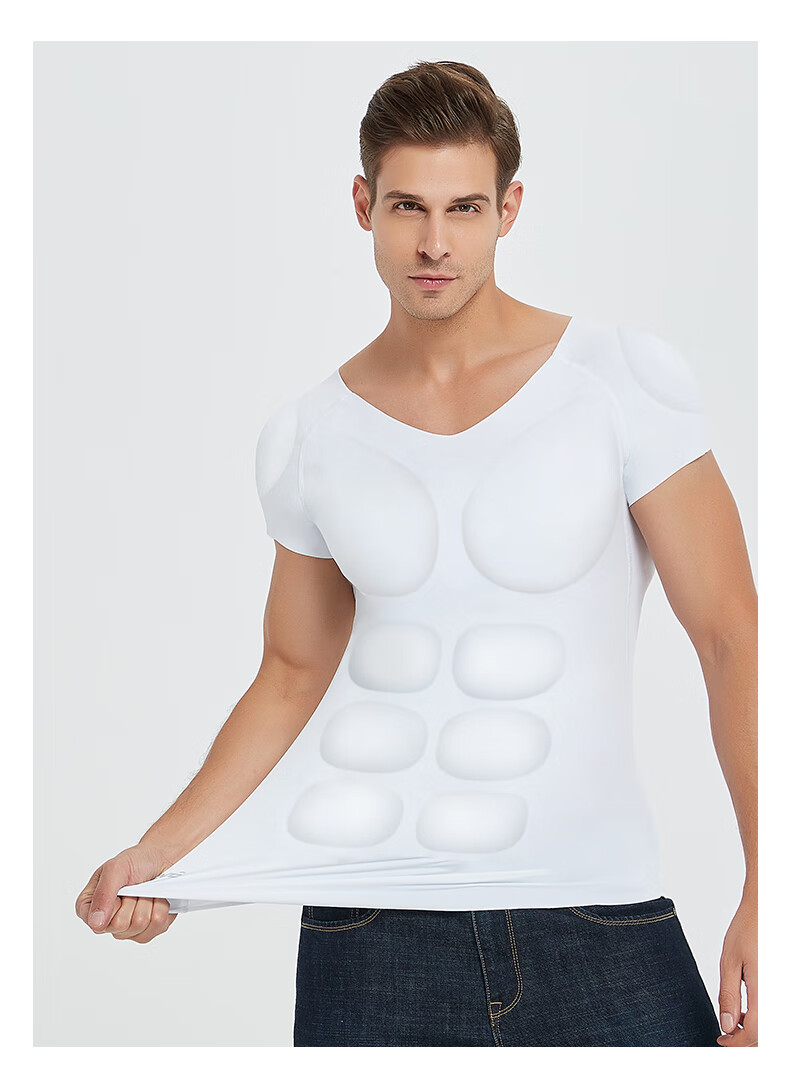 假肌肉衣服仿真腹肌肉衣男装假胸肌衣服t恤短袖内衣打底紧身塑形肩垫