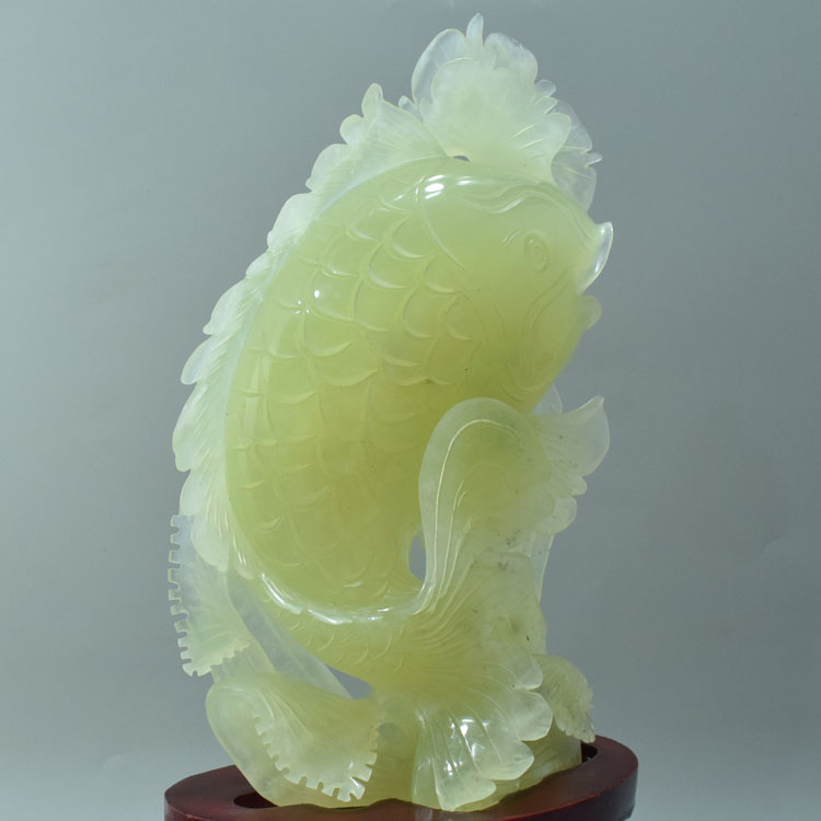 岫玉摆件岫玉鱼摆件辽宁岫岩玉石鱼摆件精品鲤鱼摆件升职礼物 10号