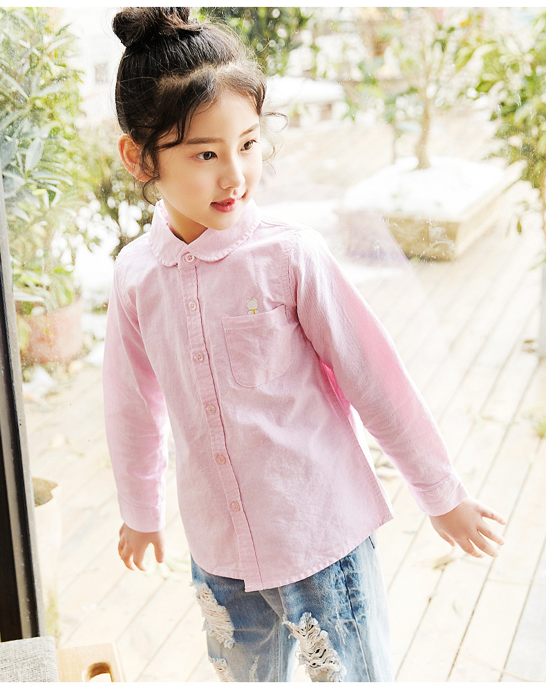 新】女童衬衫长袖纯棉儿童衬衣2019春装女大童白色上衣秋女童洋气衬衫