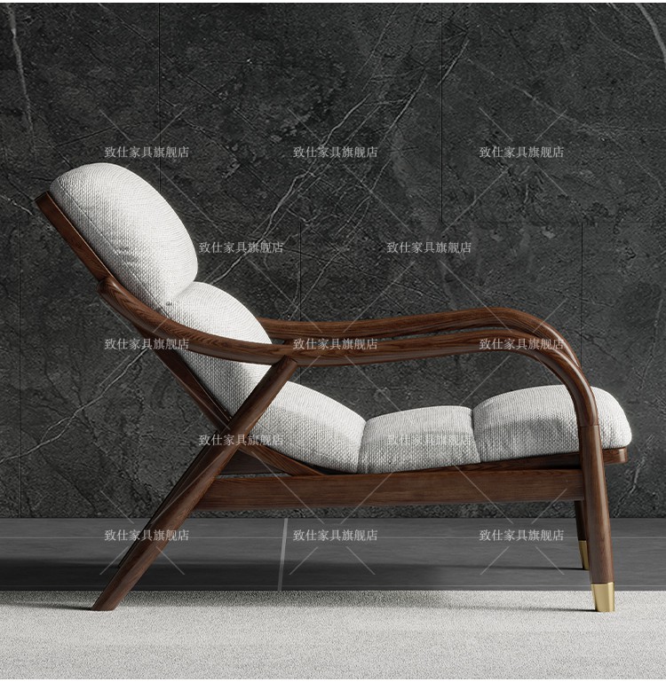 纽安伦 北欧实木躺椅白蜡木单人午休沙发阳台家用休闲躺椅胡桃色懒人