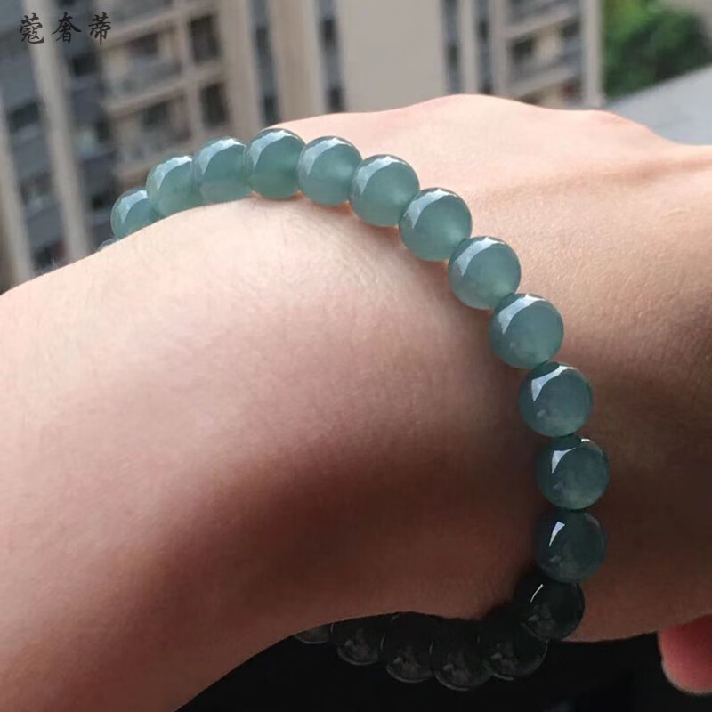 蔻奢蒂a货翡翠手链冰种老蓝水圆珠子手串男女款蓝刚玉珠链手饰蓝色